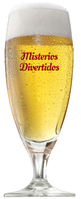 Glass of beer with misterios divertidos logo